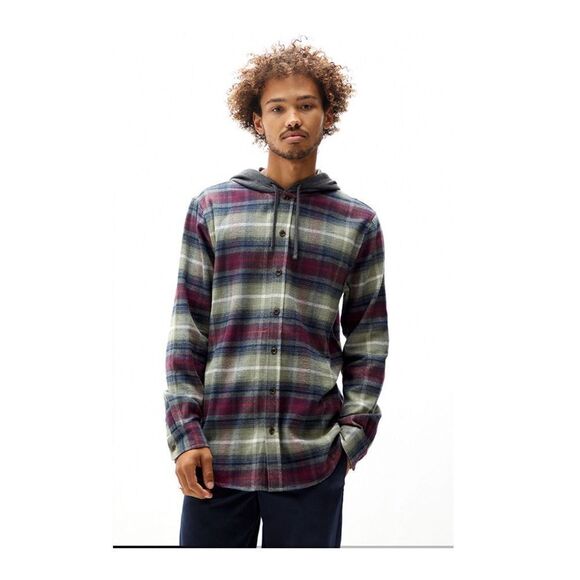 NWT PacSun Navy Basic Plaid Hooded Shacket L - Picture 1 of 10